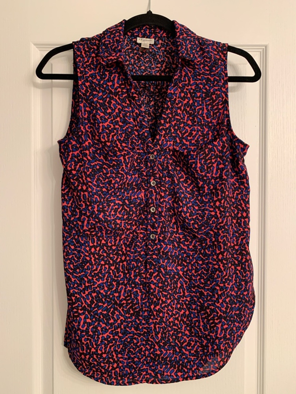 Dynamite Sleeveless Button-Front Blouse in Pink & Blue Print